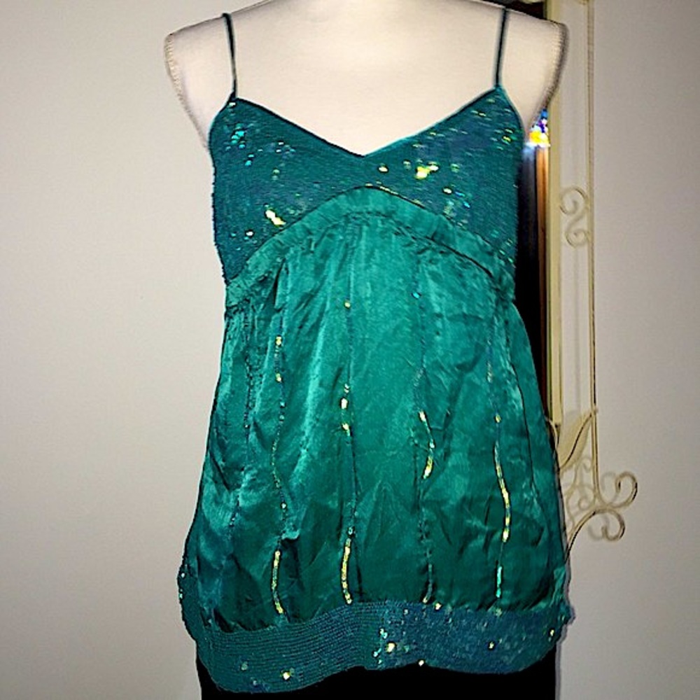 Anthropology 100% silk sequins top